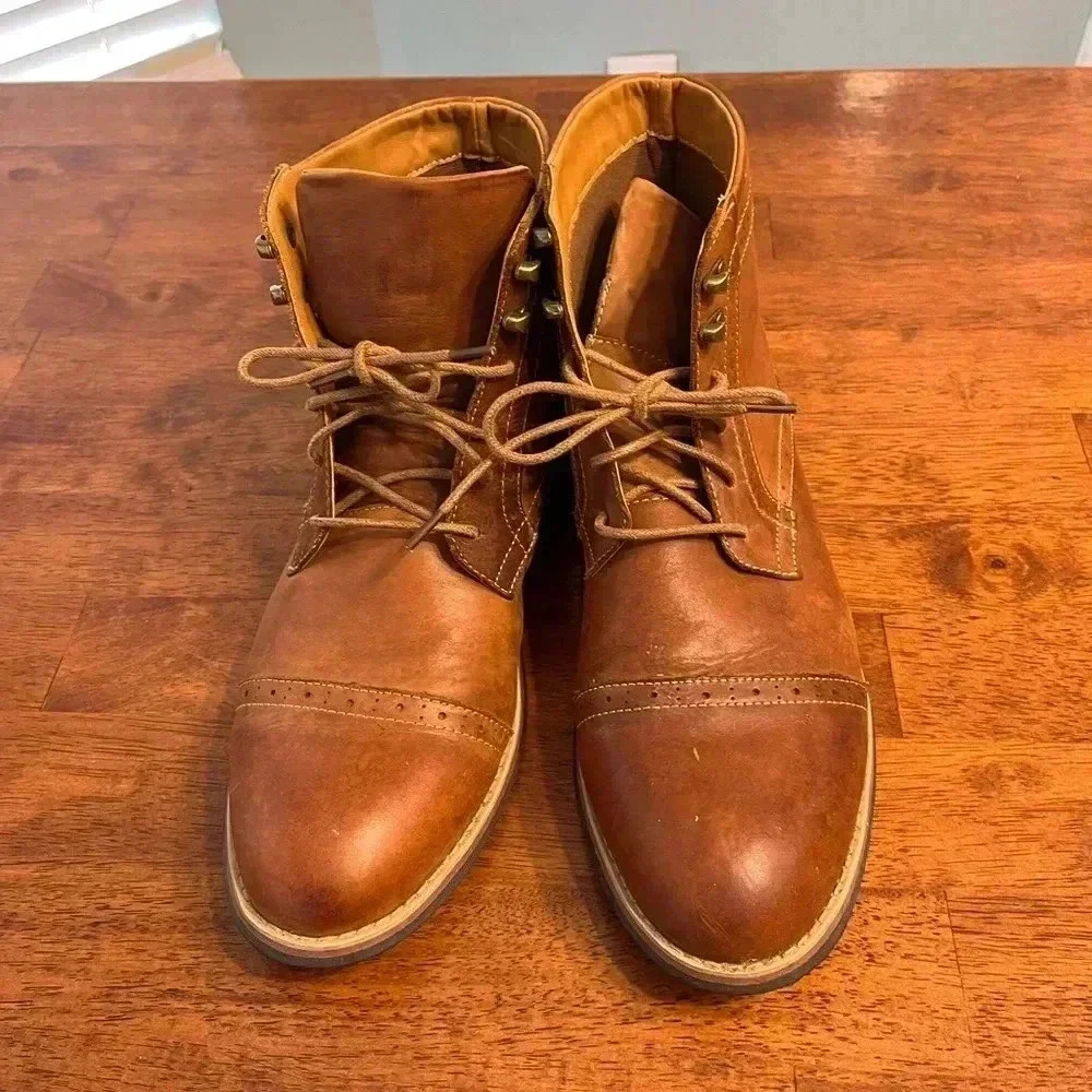Kunsto Men’s Leather classic Brogue Lace Up Boots Cap Toe size 12 - Picture 6 of 9